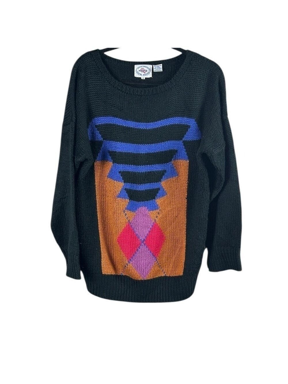 Vintage 80’s Wayne Roger’s Wool Geometric Oversized Sweater Size M